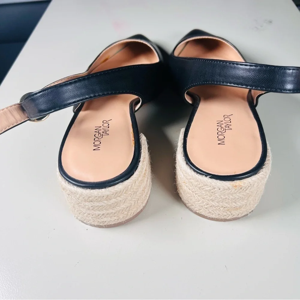 Morgan Taylor Vicky Jute pointed toe  Slingback block Heels black womens 7